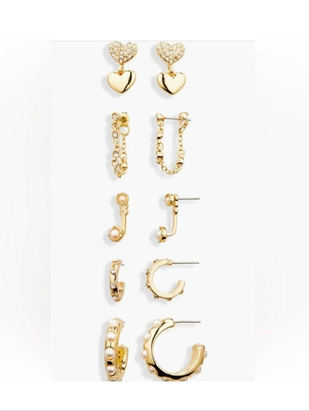 BaubleBar Gold Heart & Pearl 5Pair Earring Set (Gold)